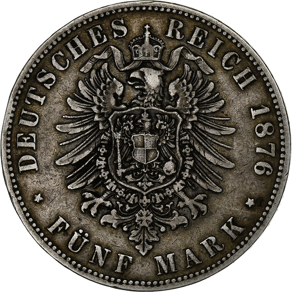 German States, PRUSSIA, Wilhelm I, 5 Mark, 1876, Berlin, Silver, VF(30-35)