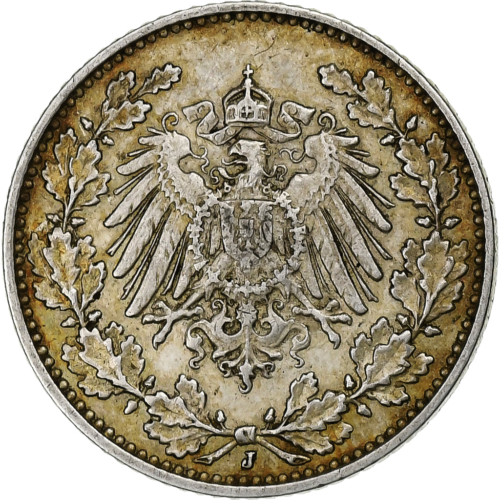GERMANY - EMPIRE, 1/2 Mark, 1914, Hambourg, Silber, SS, KM:17