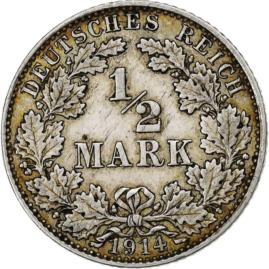 GERMANY - EMPIRE, 1/2 Mark, 1914, Hambourg, Silber, SS, KM:17