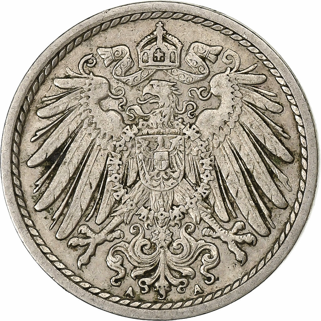 NIEMCY - IMPERIUM, Wilhelm II, 5 Pfennig, 1909, Berlin, Miedź-Nikiel
