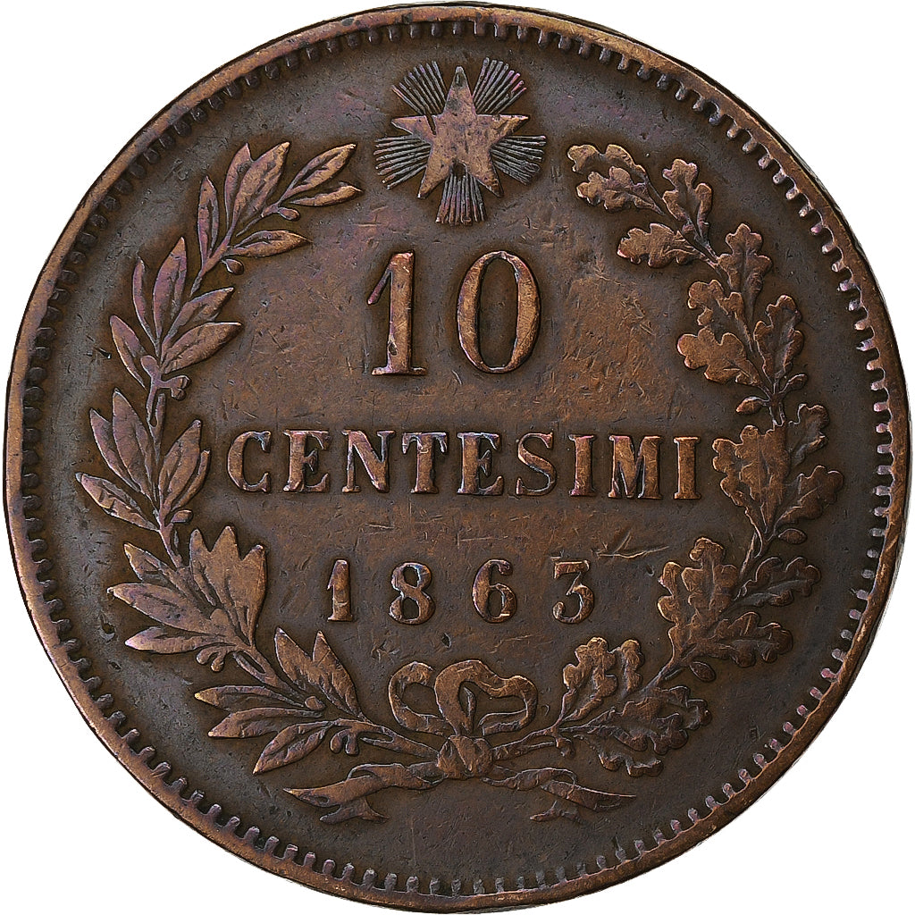 Italy, Vittorio Emanuele II, 10 Centesimi, 1863, Copper, VF(30-35), KM:11.2