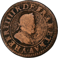 França, Henri IV, Double Tournois, 1599, Paris, Cobre, VF(20-25)