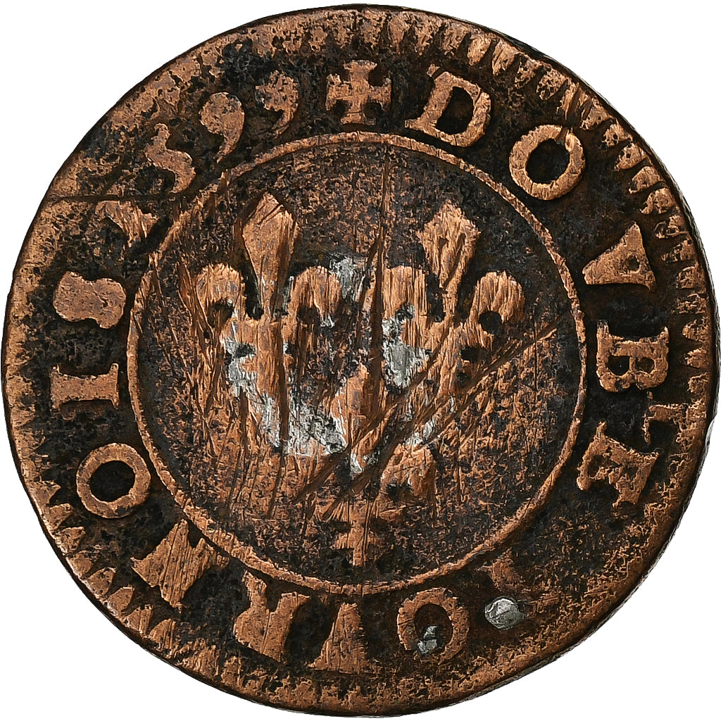 França, Henri IV, Double Tournois, 1599, Paris, Cobre, VF(20-25)