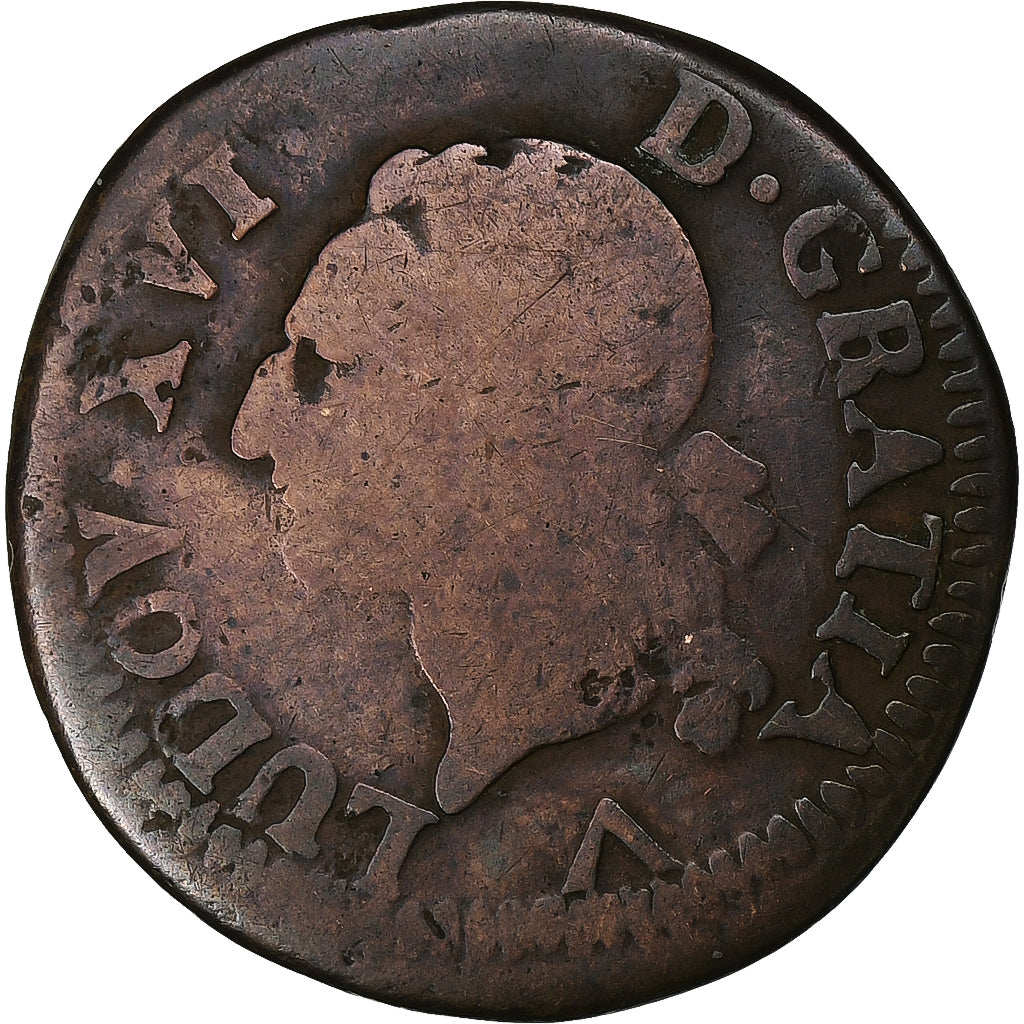 Francja, Louis XVI, Liard, Liard, 1779, Lille, Miedź, F(12-15), KM:585.14
