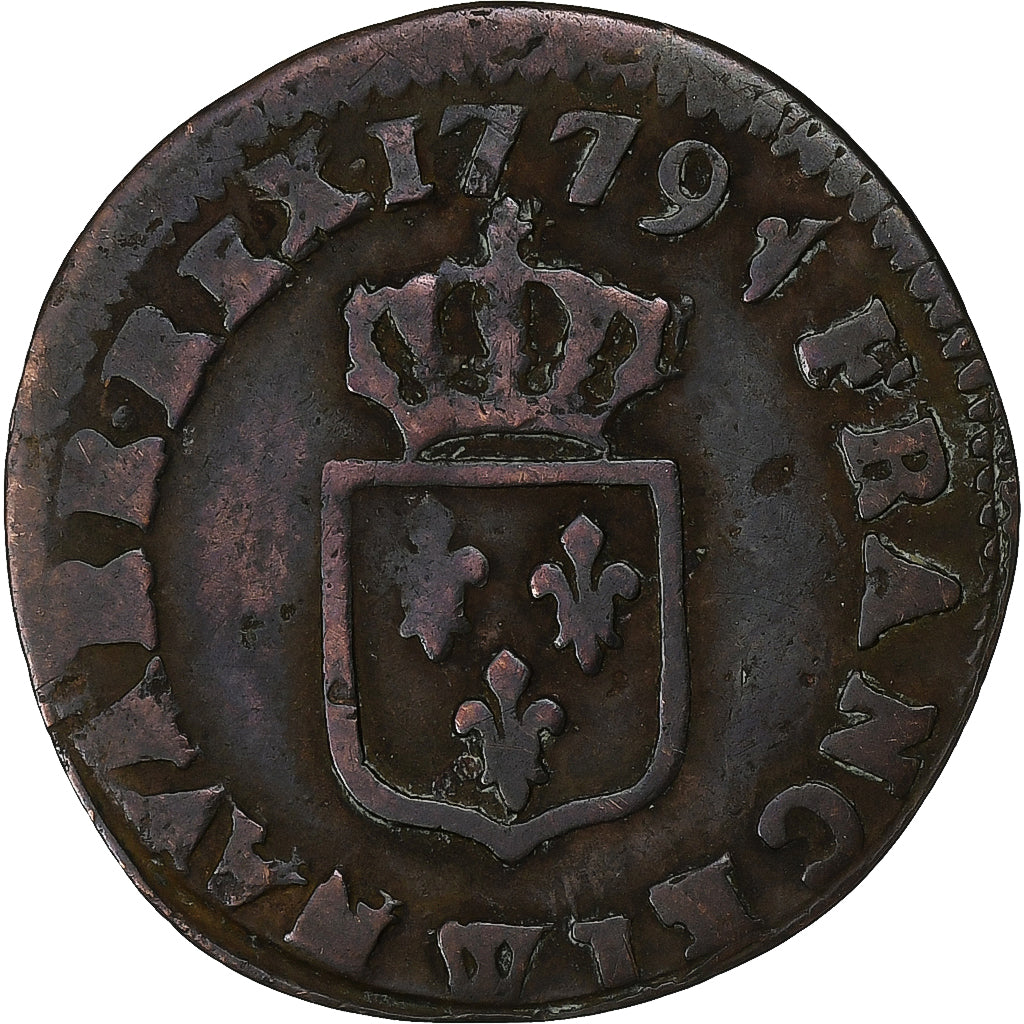 Francja, Louis XVI, Liard, Liard, 1779, Lille, Miedź, F(12-15), KM:585.14