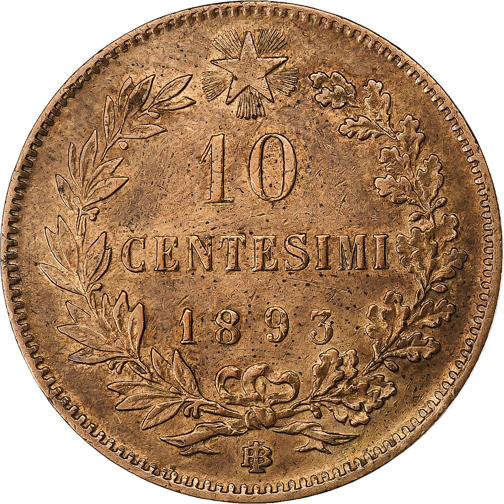 Italy, Umberto I, 10 Centesimi, 1893, Birmingham, Copper, EF(40-45), KM:27.1