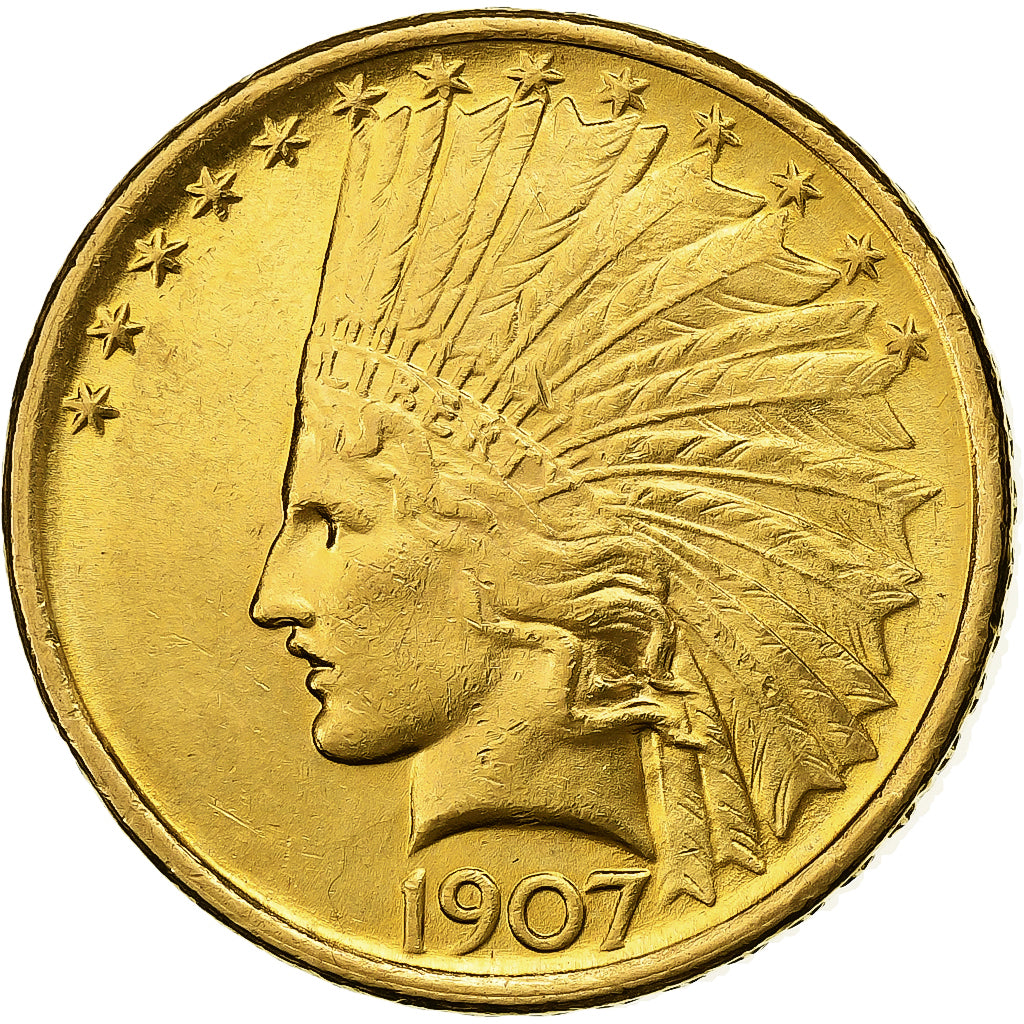 United States, $10, Eagle, Indian Head, 1907, U.S. Mint, Gold, AU(55-58), KM:125