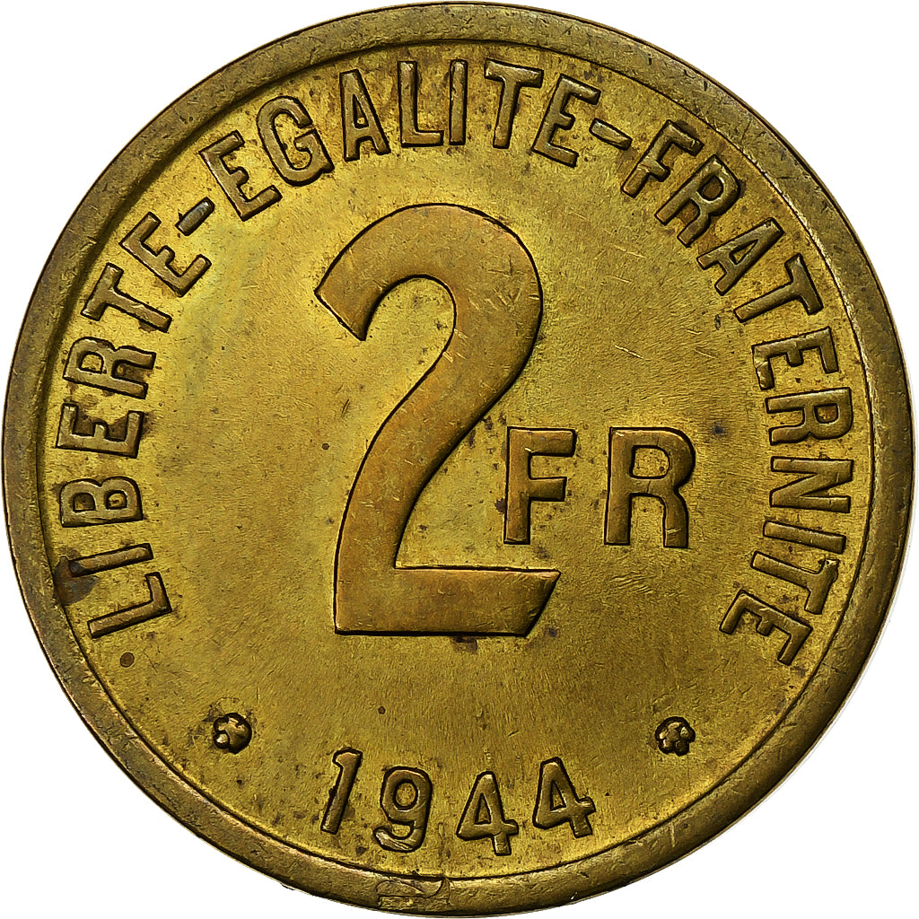 France, 2 Francs, France Libre, 1944, Philadelphie, Laiton, SUP, Gadoury:537