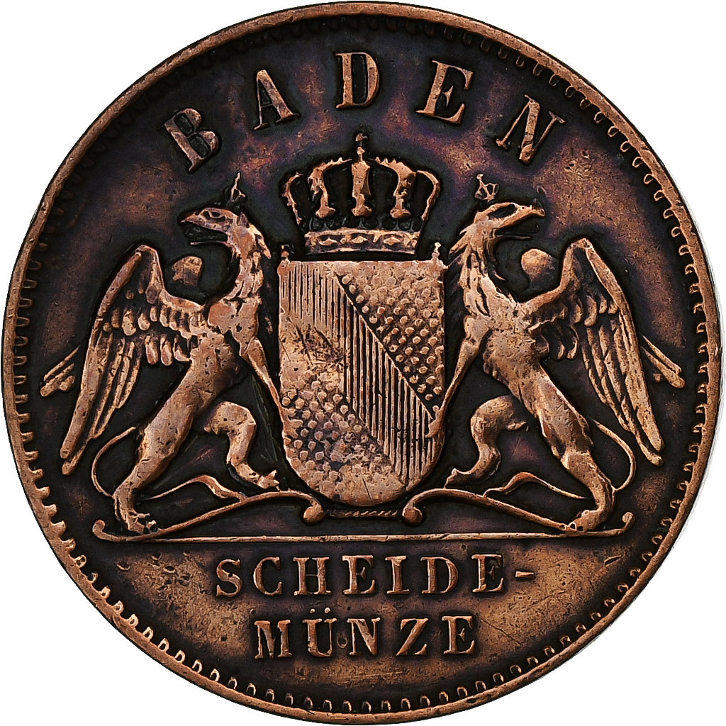 Estados Alemães, BADEN, Friedrich I, Kreuzer, 1868, Baden, Cobre, EF(40-45)
