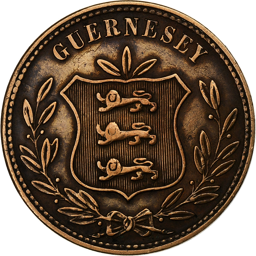 Guernsey, 8 Doubles, 1874, Heaton, Bronze, SS, KM:7