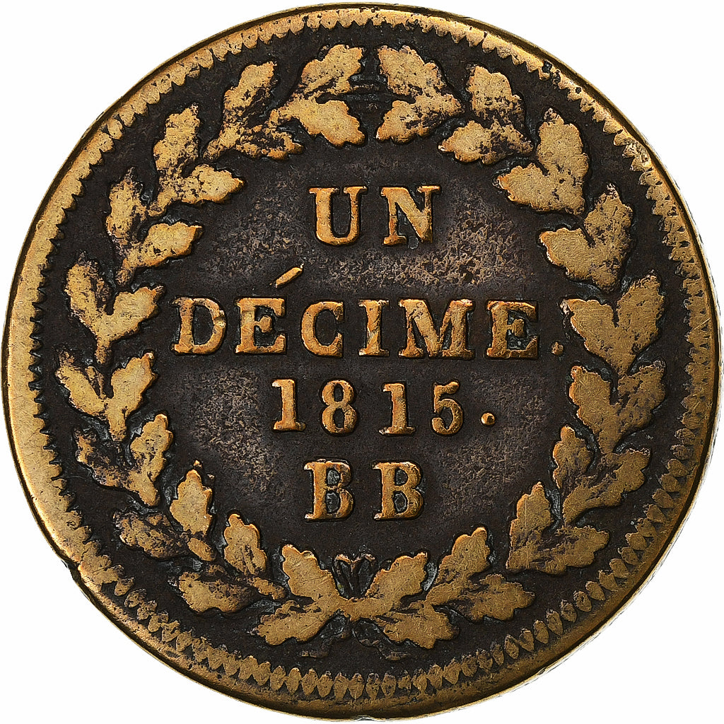Francia, Decime, Napoléon I, 1815., Strasbourg, Bronzo, MB, Gadoury:195e