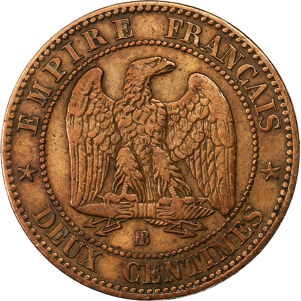 Francja, Napoleon III, 2 Centimes, 1862, Strasbourg, Brązowy, VF(30-35)