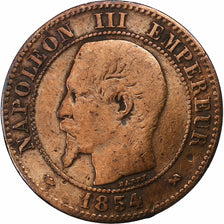 Francia, Napoleon III, 2 Centimes, 1854, Rouen, Bronzo, MB, Gadoury:103