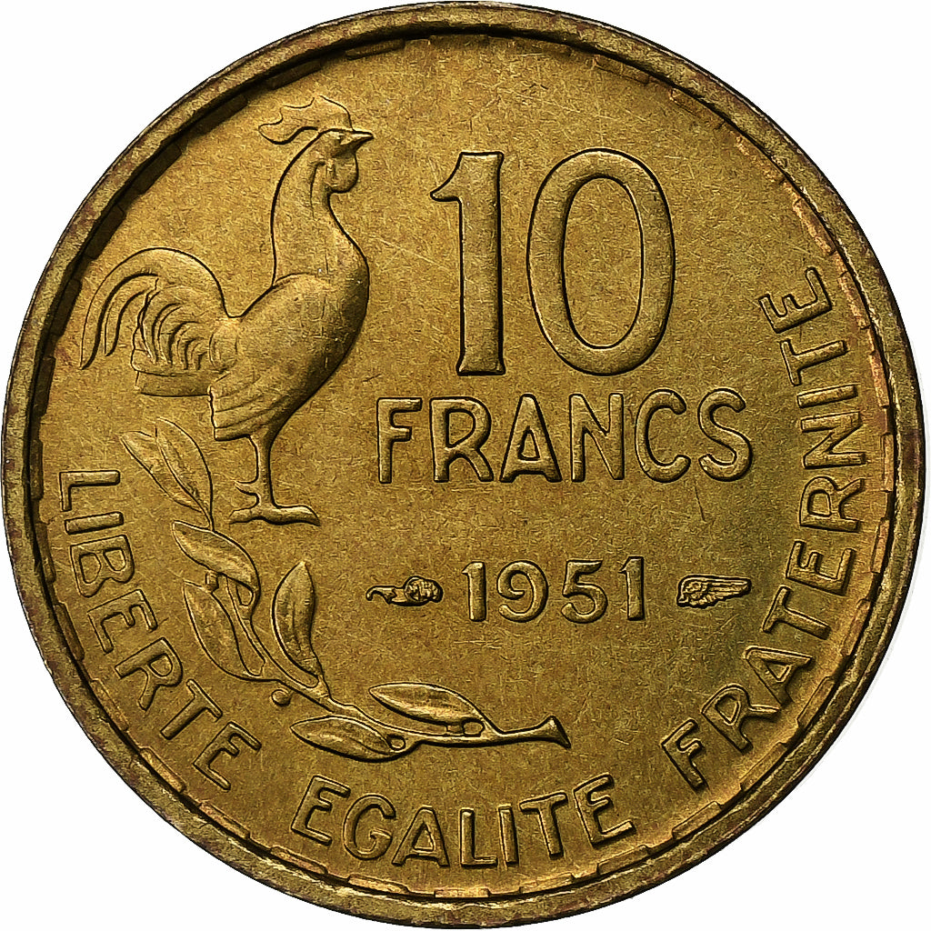 Frankrijk, 10 Francs, Guiraud, 1951, Paris, Aluminum-Bronze, PR, Gadoury:812