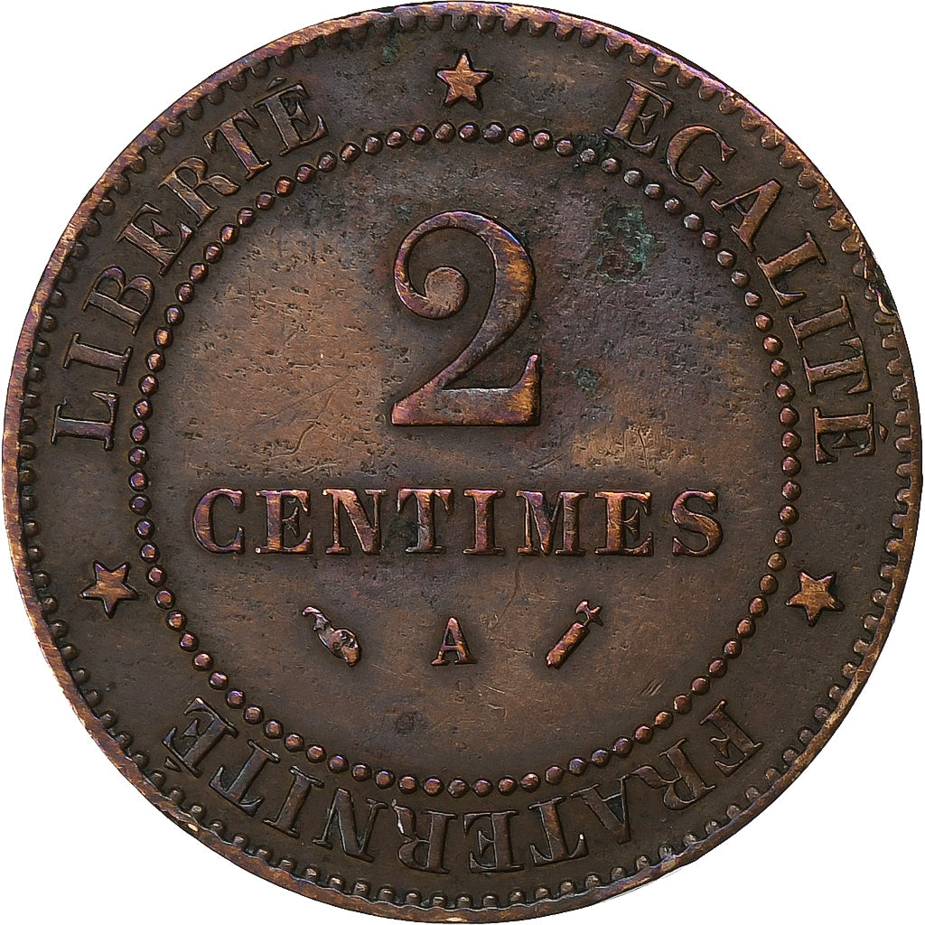França, 2 Centimes, Cérès, 1893, Paris, Bronze, AU(55-58), Gadoury:105