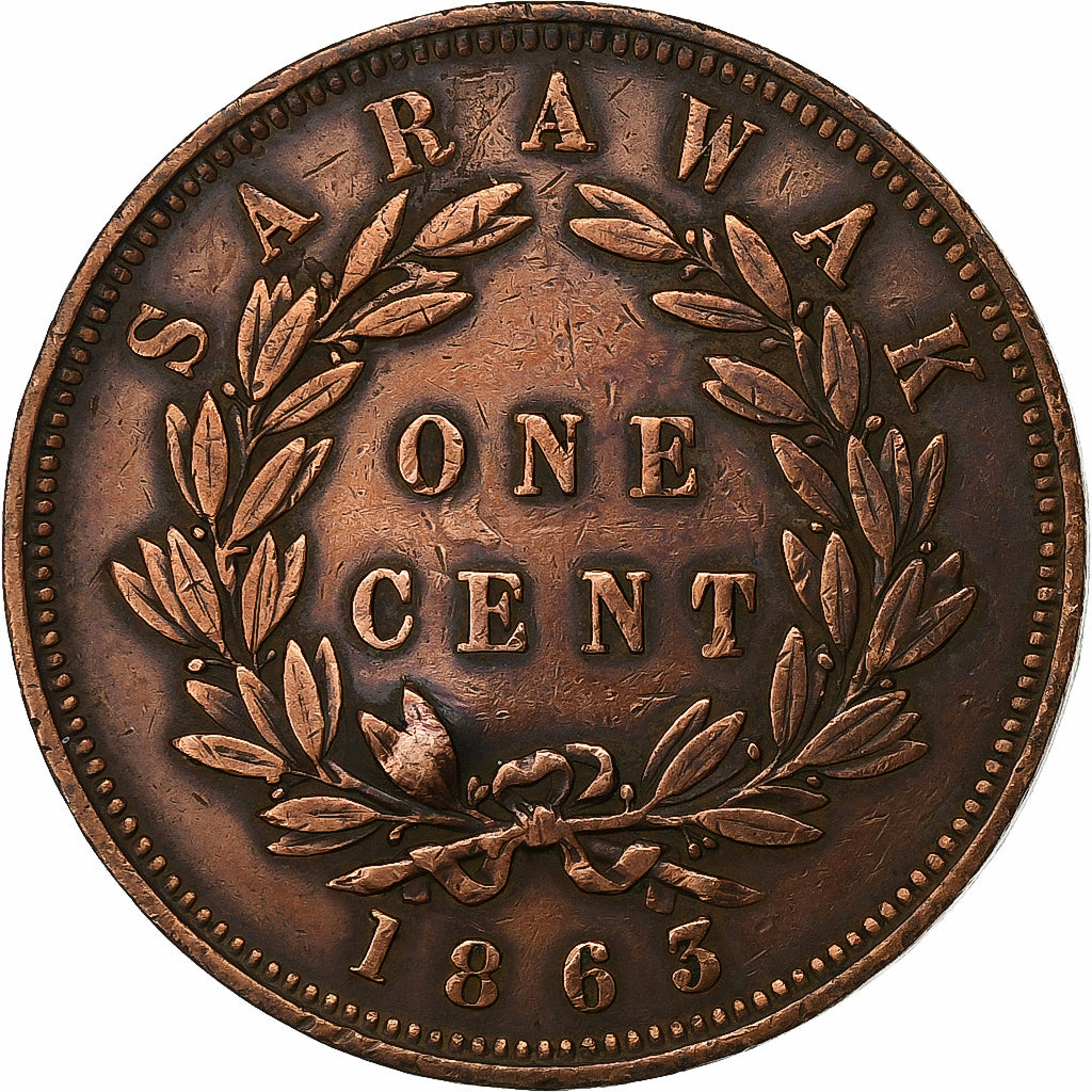 Sarawak, James Brooke, Cent, 1863, Miedź, VF(30-35), KM:3