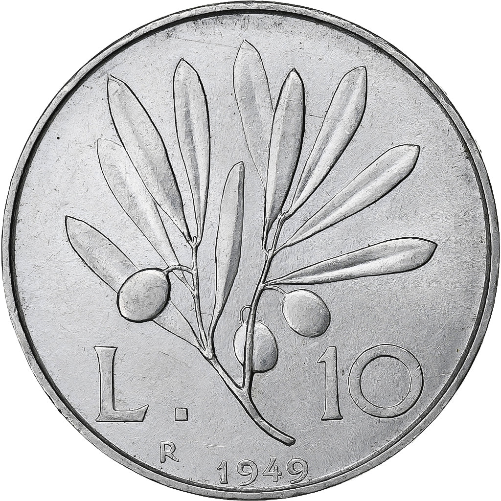 Italy, 10 Lire, 1949, Rome, Aluminum, MS(60-62), KM:90