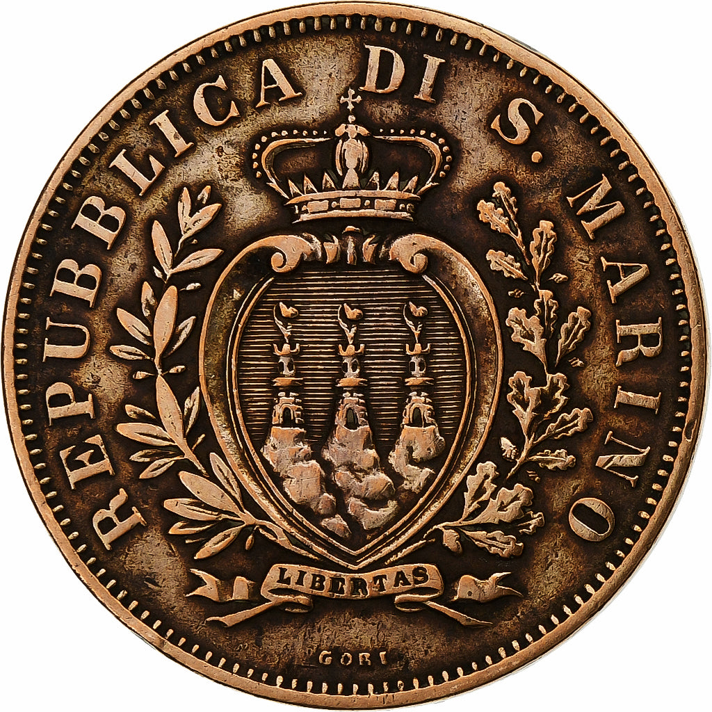San Marino, 10 Centesimi, 1893, Rome, Copper, VF(30-35), KM:2