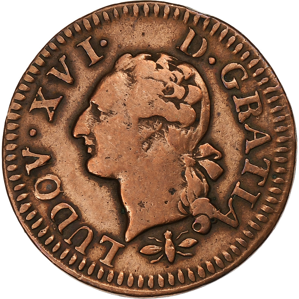 Frankrijk, Louis XVI, Liard, Liard, 1788, Lyon, Koper, FR+, KM:585.5