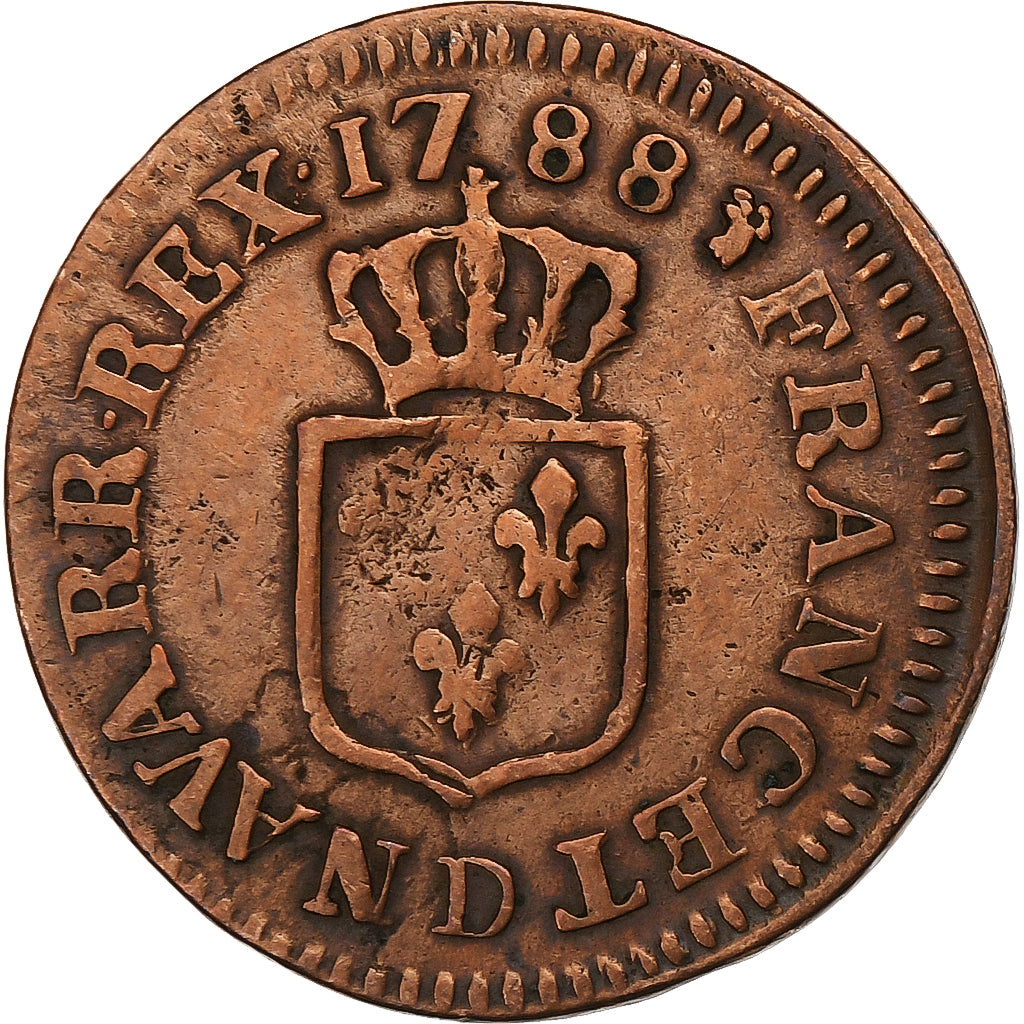 Frankrijk, Louis XVI, Liard, Liard, 1788, Lyon, Koper, FR+, KM:585.5