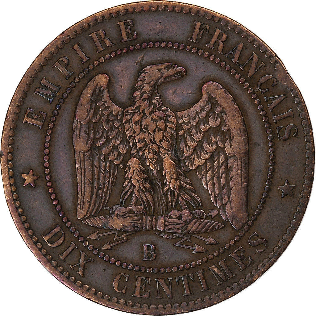 Francia, Napoleon III, 10 Centimes, 1855, Rouen, ancre, Bronzo, MB+