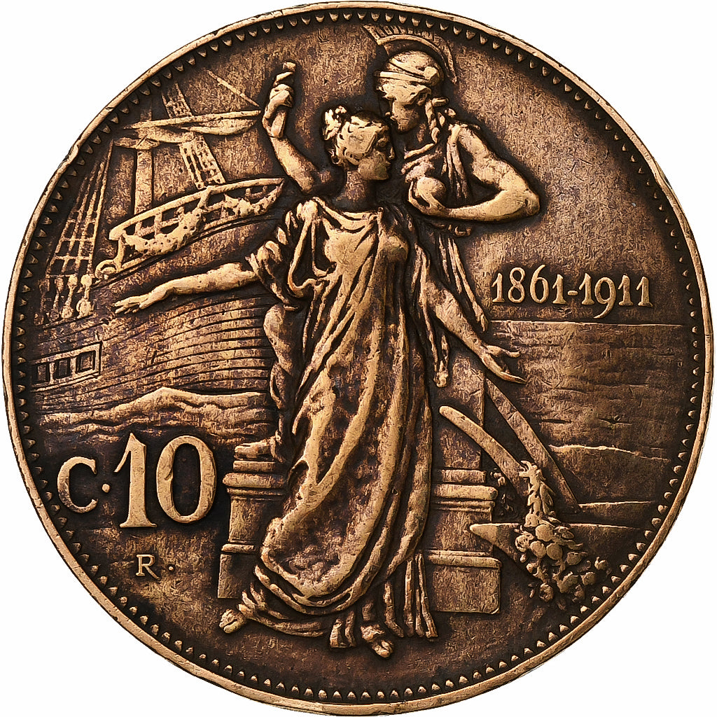 Italien, Vittorio Emanuele III, 10 Centesimi, 1911, Rome, Bronze, SS, KM:51