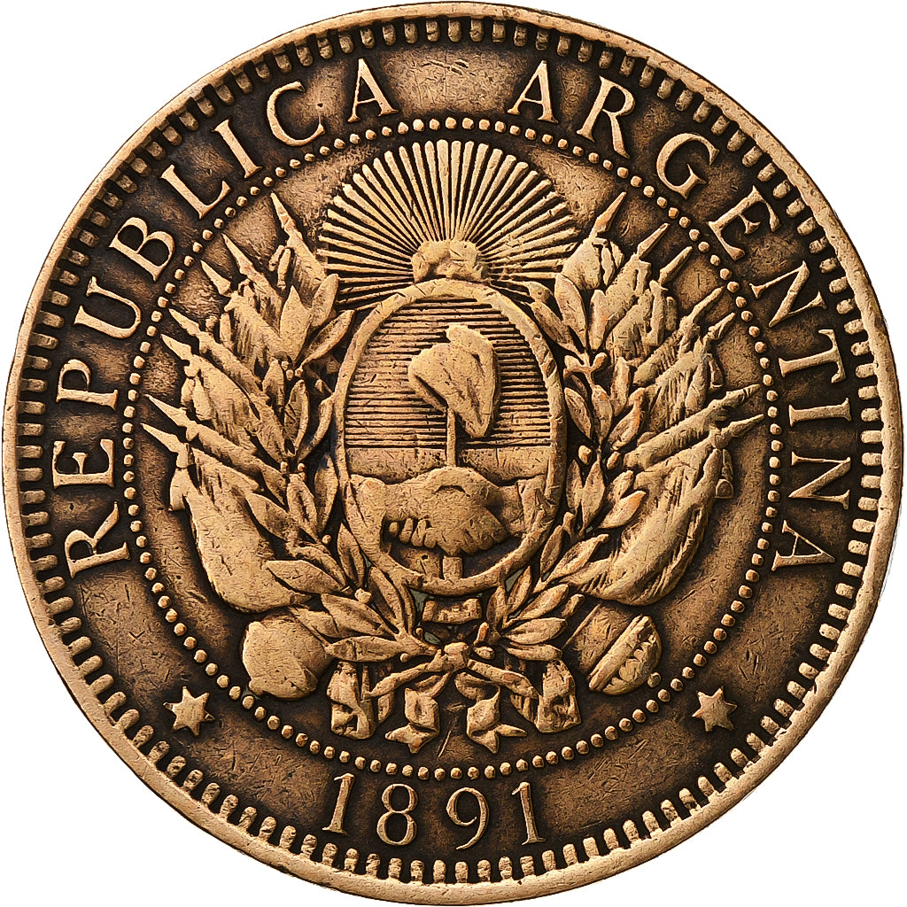 Argentina, 2 Centavos, 1891, Bronce, MBC, KM:33