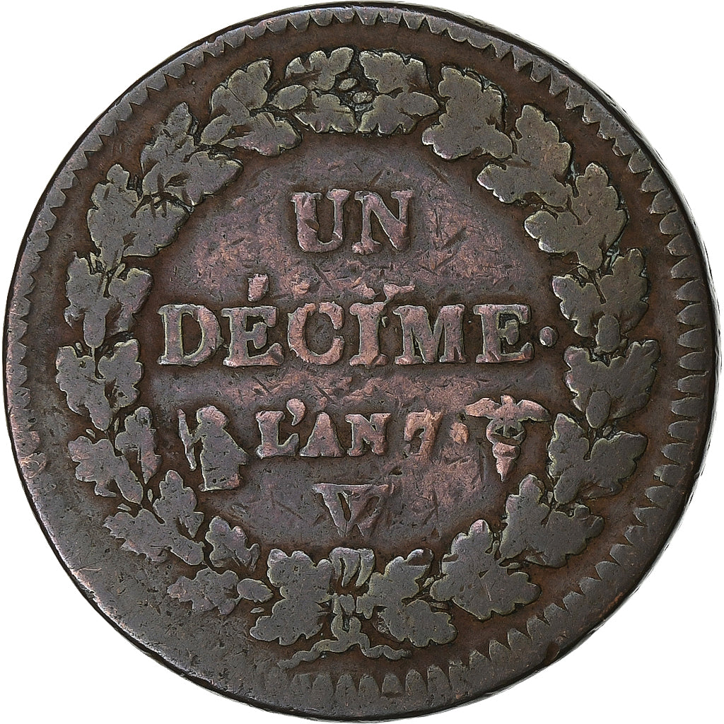 França, Decime, Dupré, AN 7 (1798-1799), Lille, Bronze, VF(20-25)