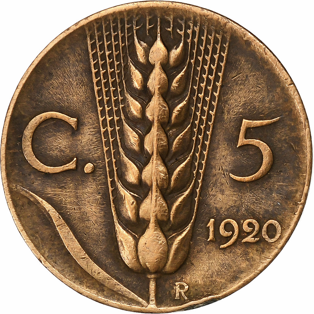Italia, Vittorio Emanuele III, 5 Centesimi, 1920, Rome, Bronce, MBC, KM:59