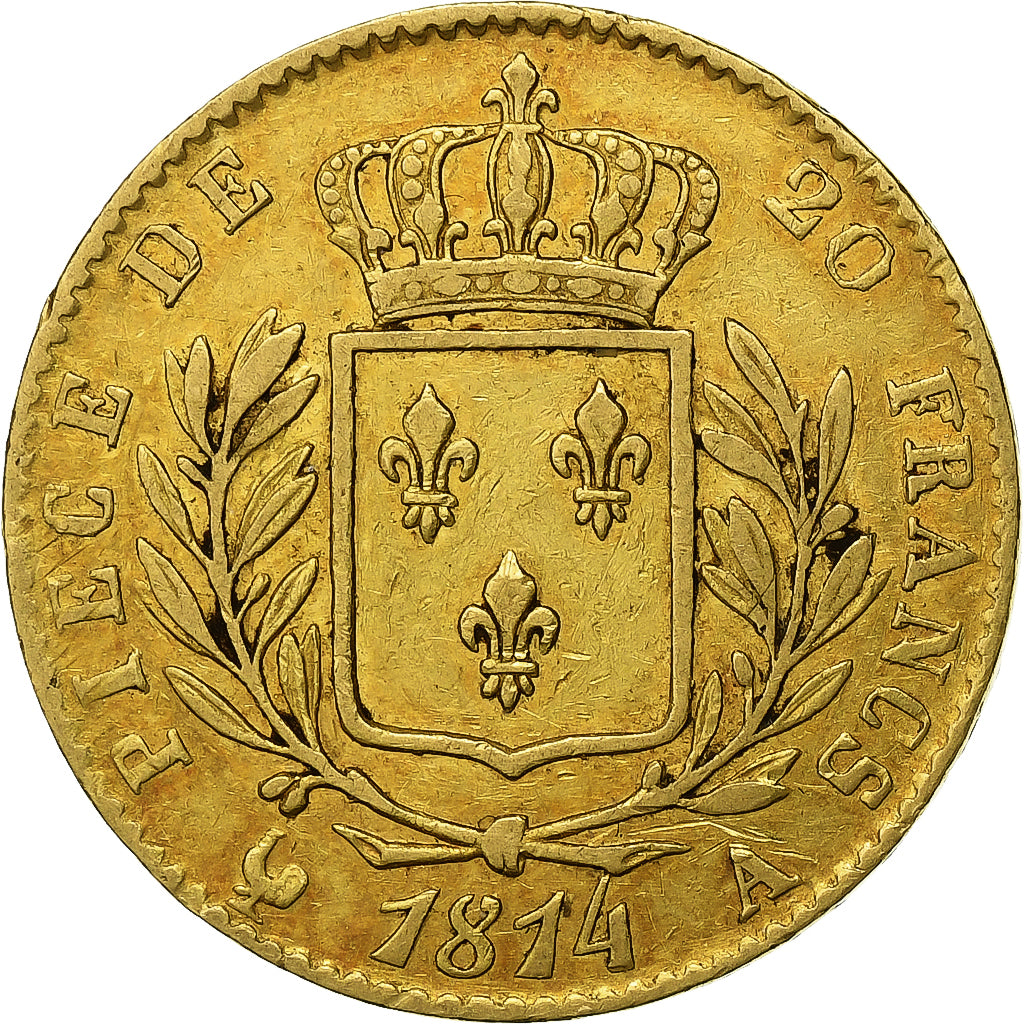 Frankrijk, Louis XVIII, 20 Francs, Louis XVIII, 1814, Paris, Goud, FR+