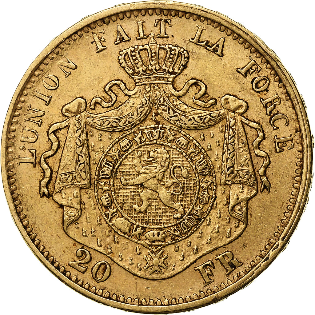 Bélgica, Leopold II, 20 Francs, 20 Frank, 1877, Oro, MBC, KM:37