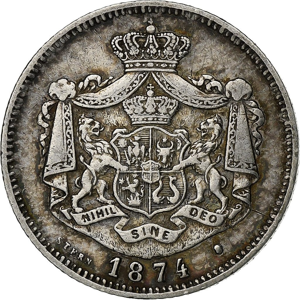 Romania, Carol I, Leu, 1874, Bucarest, Silver, VF(30-35), KM:10