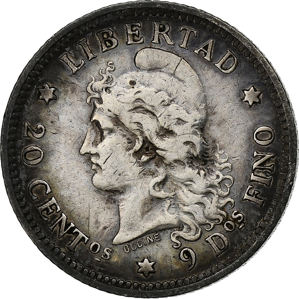 Argentina, 20 Centavos, 1883, Plata, MBC, KM:27