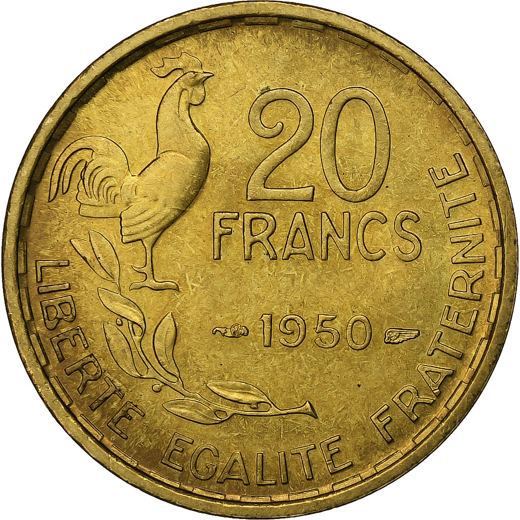 Frankrijk, 20 Francs, Guiraud, 1950, Paris, 4 Faucilles, Aluminum-Bronze, PR