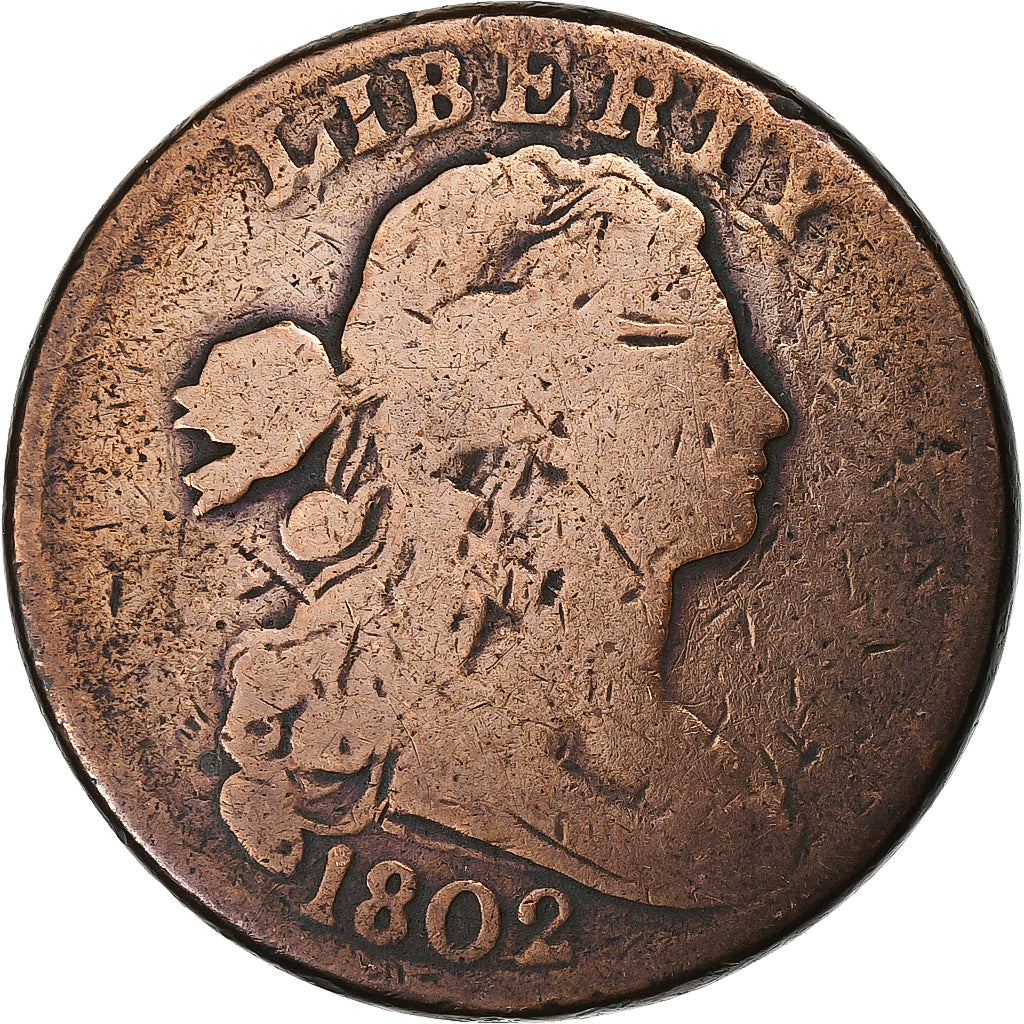 United States, Cent, Draped Bust Cent, 1802, Philadelphia, Copper, F(12-15)