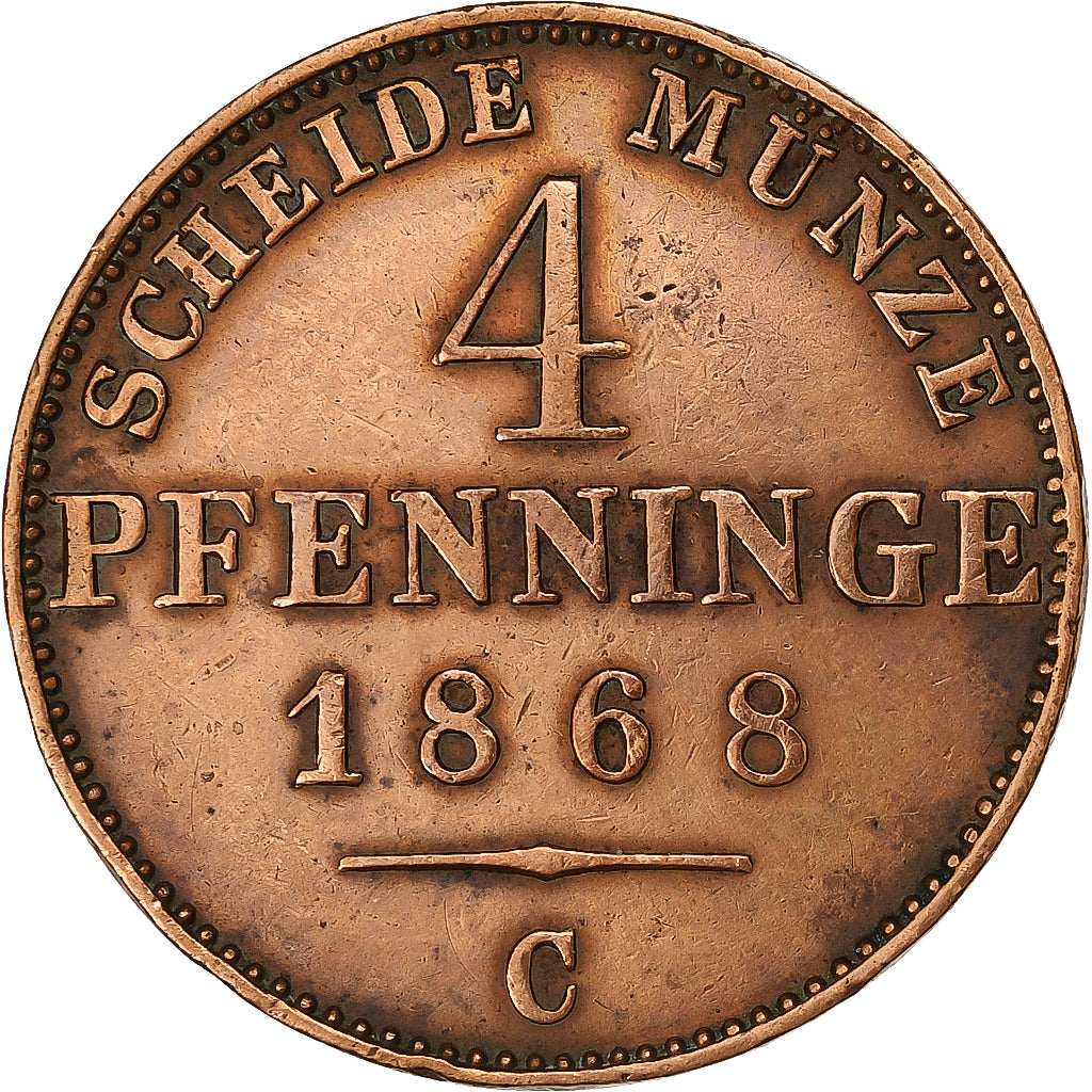 Stati tedeschi, PRUSSIA, Wilhelm I, 4 Pfennig, 1868, Cleves, Rame, BB+, KM:483