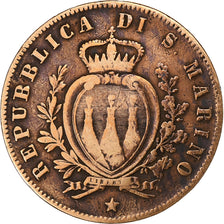 San Marino, 5 Centesimi, 1869, Milan, Copper, VF(30-35), KM:1