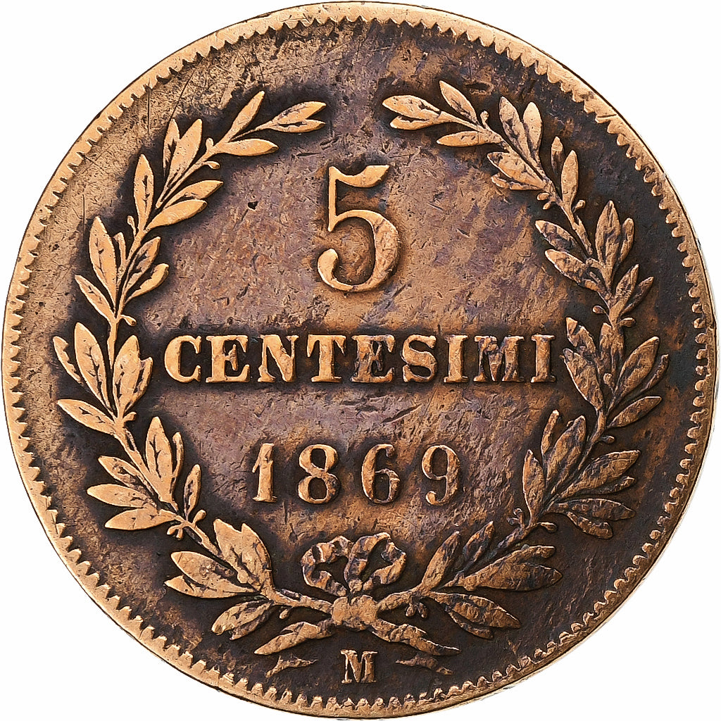 San Marino, 5 Centesimi, 1869, Milan, Copper, VF(30-35), KM:1