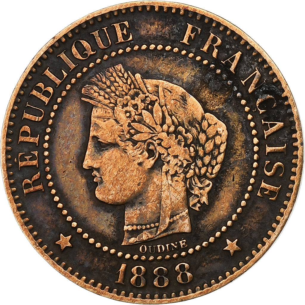 Francia, 2 Centimes, Cérès, 1888, Paris, Bronzo, BB, KM:827.1