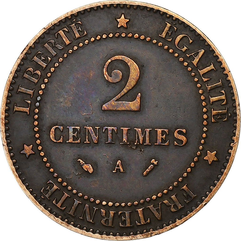 Francia, 2 Centimes, Cérès, 1888, Paris, Bronzo, BB, KM:827.1