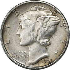 United States, Dime, Mercury Dime, 1945, U.S. Mint, Silver, EF(40-45), KM:140