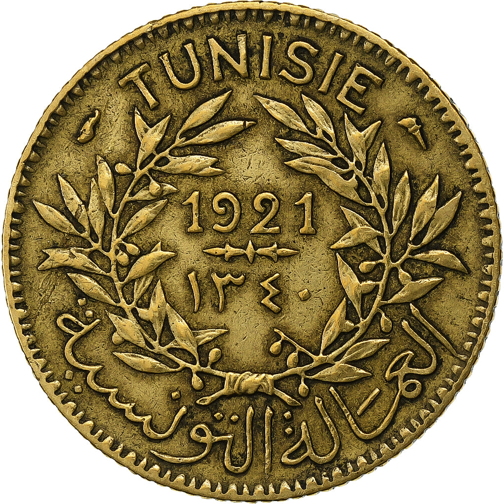 Tunisia, Anonymous, Franc, 1921/AH1340, Paris, Aluminium-Brąz, EF(40-45)