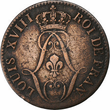 FRENCH GUIANA, Louis XVIII, 10 Centimes, 1818, Paris, Billon, VF(20-25)