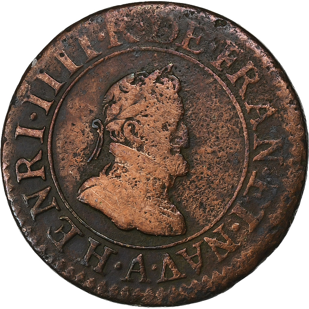 France, Henry IV, Double Tournois, 1599, Paris, Cuivre, TB, Gadoury:538