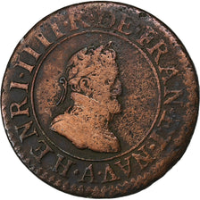 France, Henry IV, Double Tournois, 1599, Paris, Cuivre, TB, Gadoury:538