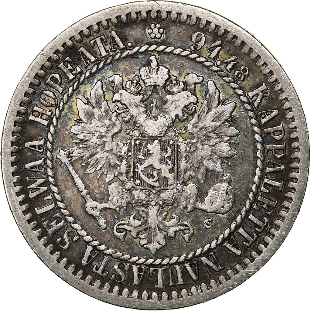 Finland, Alexander II, Markka, 1865, Silver, EF(40-45), KM:3.1
