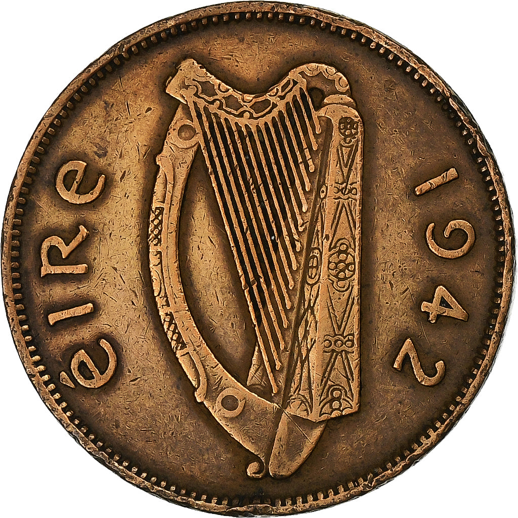REPÚBLICA DE IRLANDA, 1/2 Penny, 1942, Bronce, MBC, KM:10