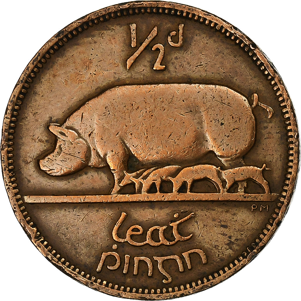 REPÚBLICA DE IRLANDA, 1/2 Penny, 1942, Bronce, MBC, KM:10