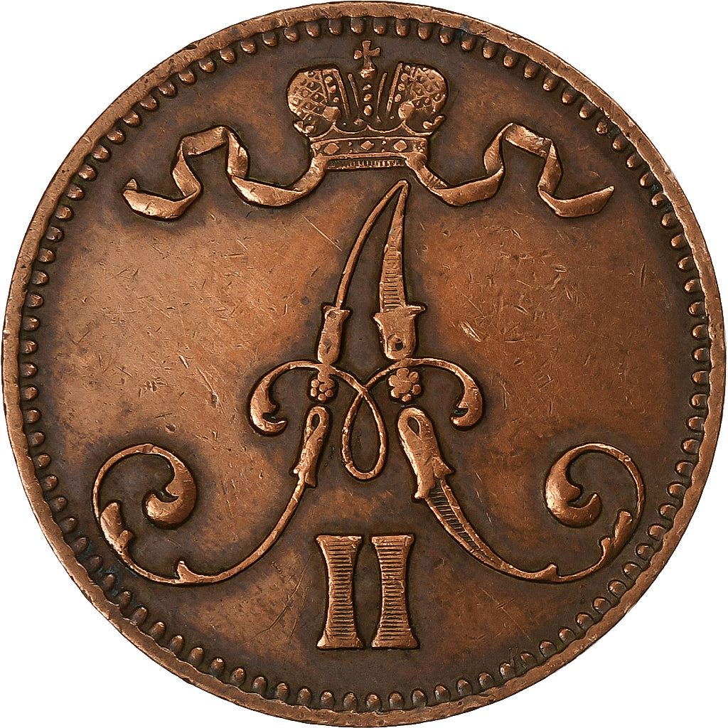 Finland, Alexander II, 5 Pennia, 1867, Copper, EF(40-45), KM:4.1