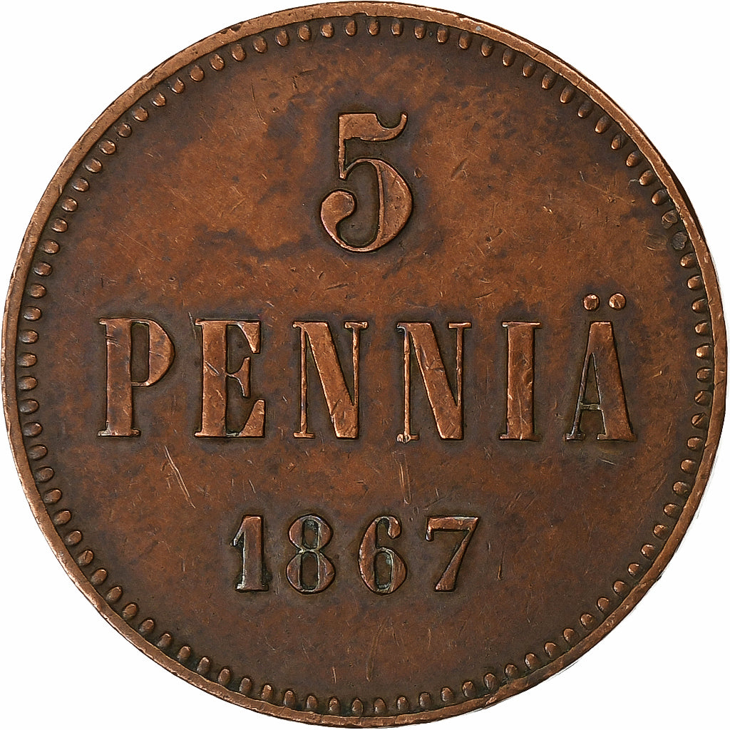 Finland, Alexander II, 5 Pennia, 1867, Copper, EF(40-45), KM:4.1